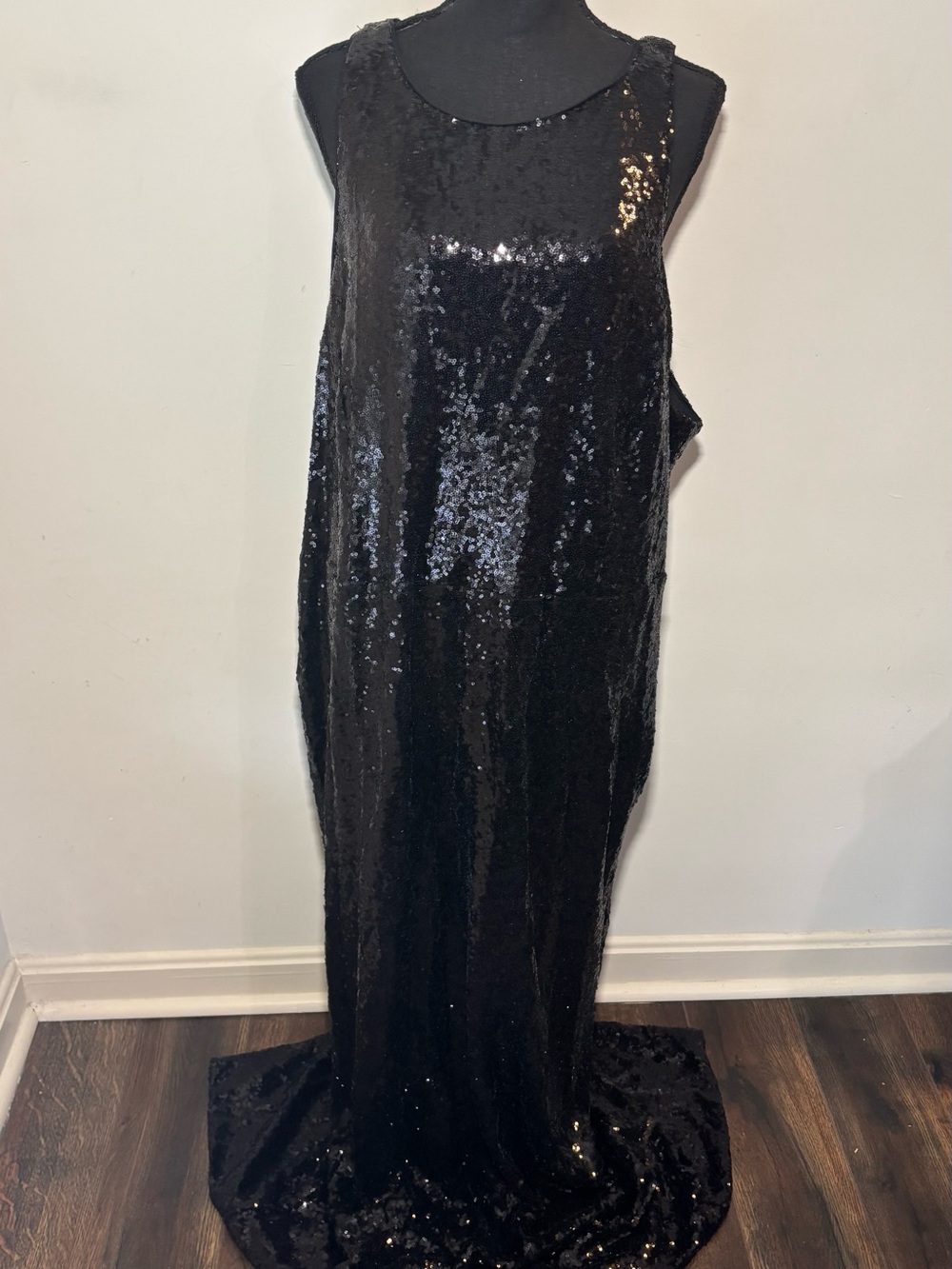 ELOQUII Black Sequin Sleeveless Maxi Dress
